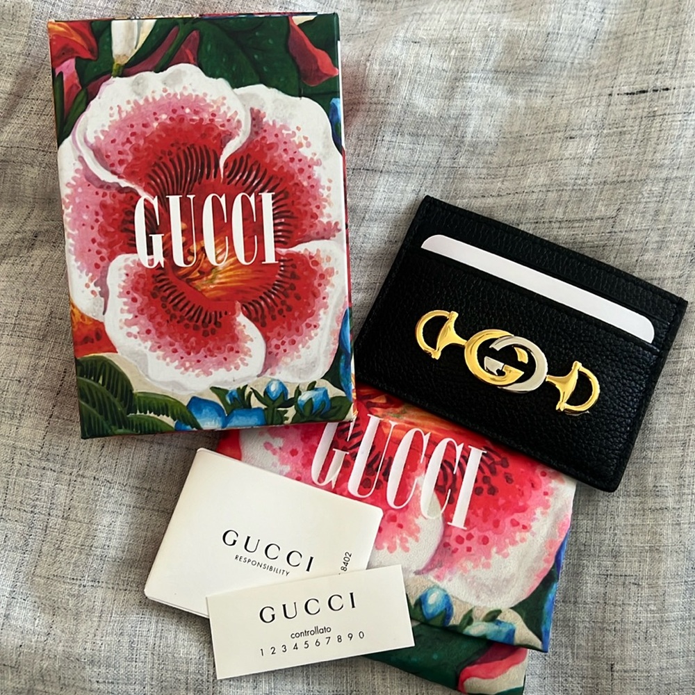 🆕💯% Authentic Gucci Card Case - Card Wallet - Gucci Zumi Black Leather